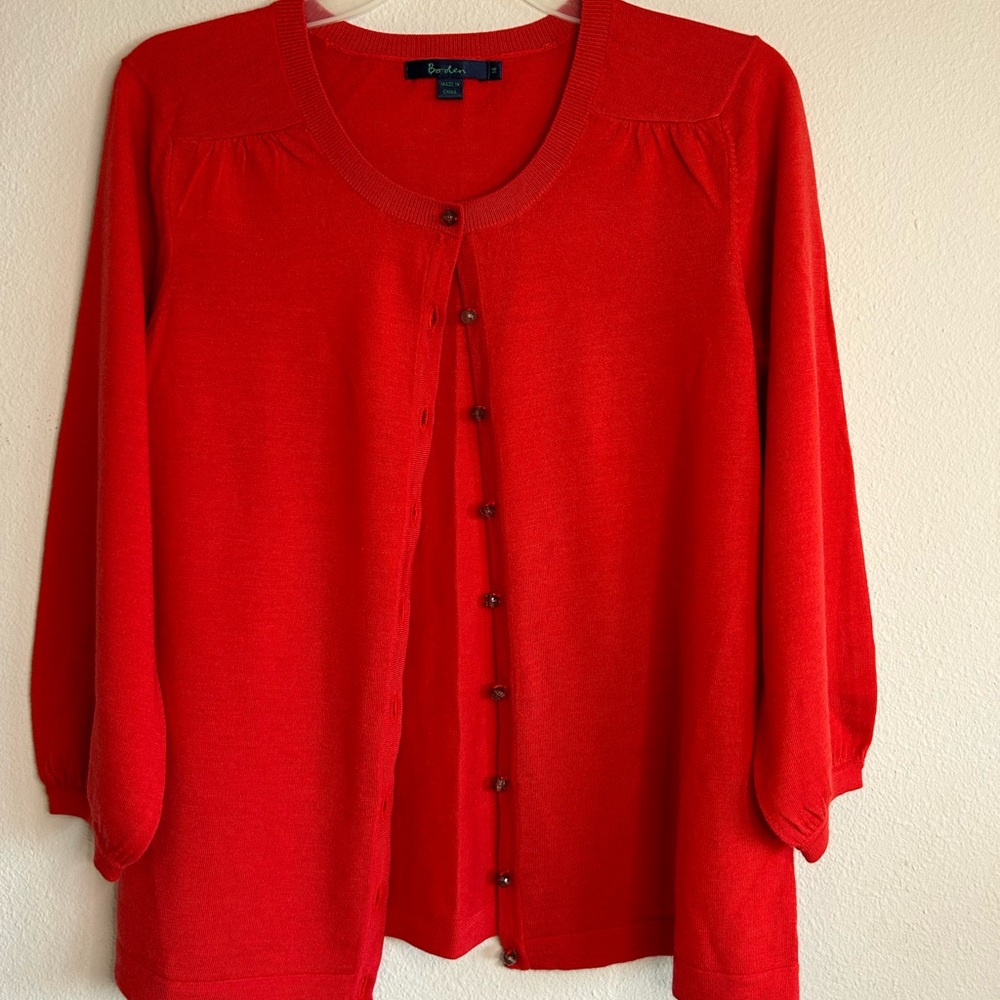 Boden Red Crystal Button Down Wool Cardigan Size Medium